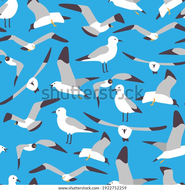 Seagull vector cartoon\
seamless pattern. Background for wallpaper, wrapping, packing, and\
backdrop.