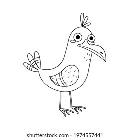 Seagull vector illustration cartoon isolated on white background. Cute seagull vector cartoon coloring page. 