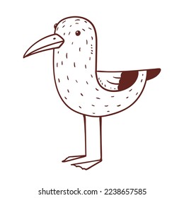 A Seagull, vector logo design elements. Animal monochrome sketch. A logotype. A bird outline illustration. A brand sign. A coloring book. Contour illustration for children's drawing activity