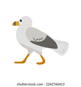 Seagull walking cartoon character flat vector illustration. Cute comic gull, Atlantic bird. Nature, animals, wildlife concept