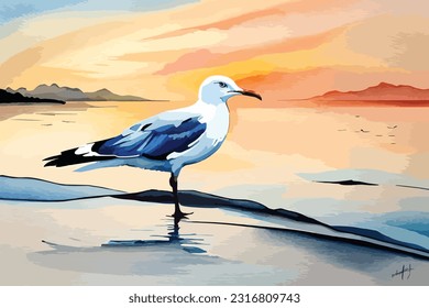 seagull watercolor bird art illustration