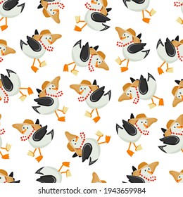 
seagulls and albatrosses. seamless pattern with funny birds. bird in beads and a hat. stock vector illustration.