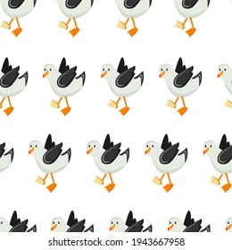 seagulls and albatrosses. seamless pattern with funny birds. stock vector illustration on white background.