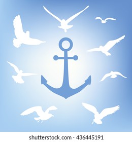 Seagulls and anchor