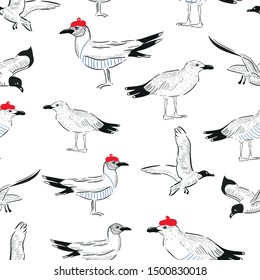 seagulls animals vector seamless illustration. Concept for print, web design, cards, textile