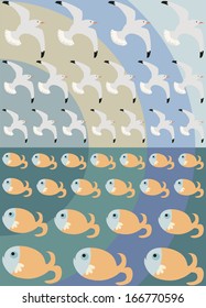 Seagulls and fish pattern
