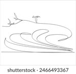 Seagulls fly over the surface of the sea. Small waves. World Maritime Day. One line drawing for different uses. Vector illustration without artificial intelligence