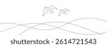 Seagulls fly over the surface of the sea. Small waves. World Maritime Day. One line drawing for different uses. Vector illustration. EPS 10 .