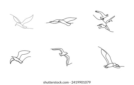 Seagulls fly over the surface of the sea. Small waves. World Maritime Day. template