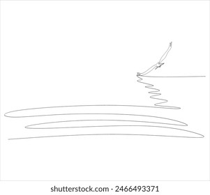 Seagulls fly over the surface of the sea. Small waves. World Maritime Day. One line drawing for different uses. Vector illustration without artificial intelligence