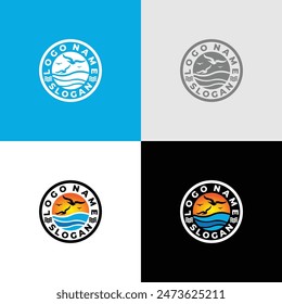 Gaviotas Volando En La Plantilla De Vector De Diseño De Logotipo De Dusk Beach