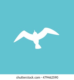 Seagulls flying on water, the flight of white birds on the blue sea. Editable vector flat illustration top view
