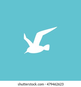 Seagulls flying on water, the flight of white birds on the blue sea. Editable vector flat illustration top view