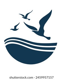 Seagulls Flying Over Ocean Waves