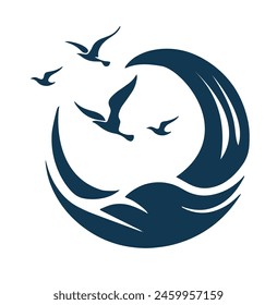 Seagulls Flying Over Ocean Waves