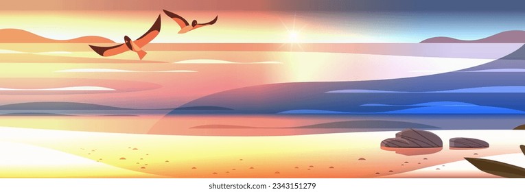 seagulls flying over sea beach seaside view ocean holiday travel concept horizontal