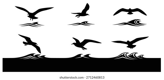 seagulls flying over the waves