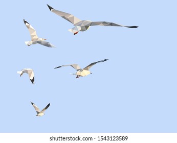 Seagulls flying in the sky low polygonal design