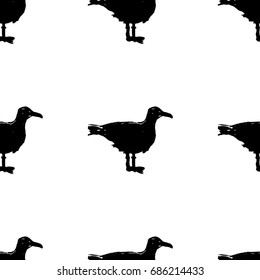 Seagulls - grunge seamless pattern with hand-drawn bird