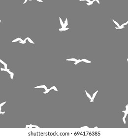 Seagulls - grunge seamless pattern with white little hand-drawn birds