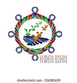 Seagulls & Helm Logo vector design template. Creative idea logotype. Yacht club symbol. Yachting sport concept. Creative logo for Travel & Tourism, Nautical Transportation & Recreation businesses.
