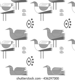 Seagulls on white background seamless pattern. Grey seagulls and decorative water symbols vector template can be used for textile, wallpaper, tile, and other creative designs. 