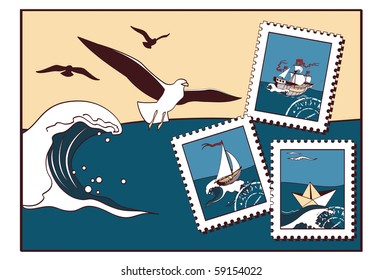 Seagulls over the sea