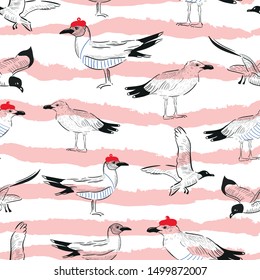 seagulls pink vector seamless patten. Concept for print , web design, cards, wallpapers