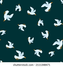 Patrón de gaviotas sin fisuras. El fondo de las aves marinas. Textura repetida en forma de doodle para tela, papel envolvente, papel pintado, tejido. Ilustración vectorial.