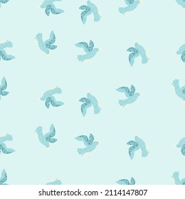 Seagulls seamless pattern. Background of sea birds. Repeated texture in doodle style for fabric, wrapping paper, wallpaper, tissue. Vector illustration.