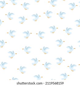 Patrón de gaviotas sin fisuras. El fondo de las aves marinas. Textura repetida en forma de doodle para tela, papel envolvente, papel pintado, tejido. Ilustración vectorial.