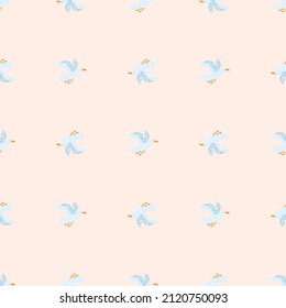 Seagulls seamless pattern. Background of sea birds. Repeated texture in doodle style for fabric, wrapping paper, wallpaper, tissue. Vector illustration.