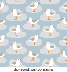 Seagulls seamless pattern, vector illustration