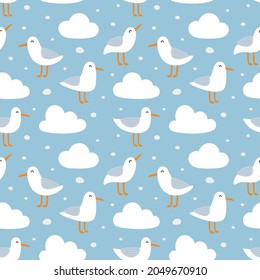 Seagulls seamless pattern, vector illustration