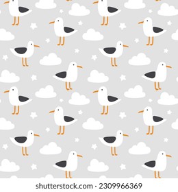 Seagulls seamless pattern, vector illustration