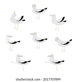  
seagulls set on the white background