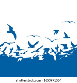 Seagulls silhouette in the sea. Abstraction. Vector illustration