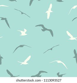 Seagulls silhouettes seamless pattern