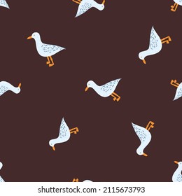 Seagulls standing seamless pattern. Background of sea birds. Repeated texture in doodle style for fabric, wrapping paper, wallpaper, tissue. Vector illustration.