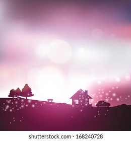 Seagulls at sunset. Background illustration.
