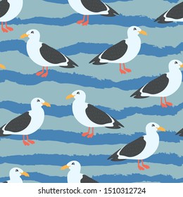 seagulls vector animals seamless patten. Concept for print, web design, cards, textile