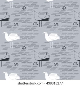 Seagulls and waves pastel seamless pattern. 
