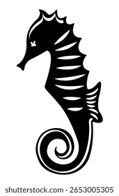 Seahorse. Abstract drawing, silhouette, black on a white background.