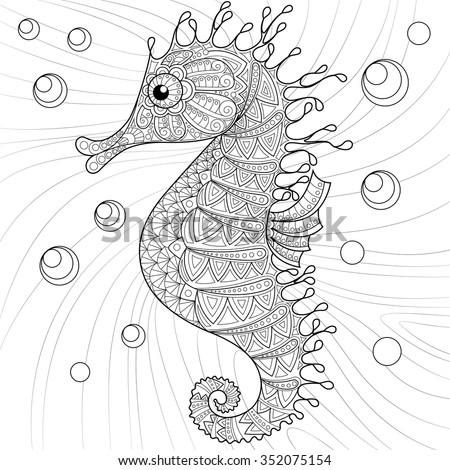 Download Seahorse Adult Antistress Coloring Page Black Stock Vector (Royalty Free) 352075154 - Shutterstock