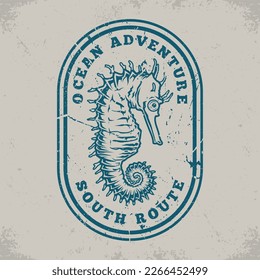 Seahorse animal vintage monochrome logotype with inhabitant of ocean floor for scenery of tourist or fishing ship vector illustration