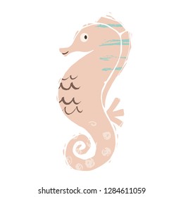 Seahorse baby cute print. Sweet sea animal. Cool ocean animal illustration for nursery t-shirt, kids apparel, party and baby shower invitation. Simple child design. Summer time