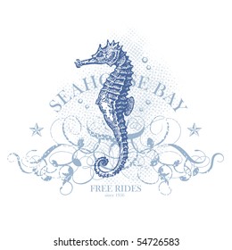 seahorse bay - retro summer design element with seahorse (grunge is removable)