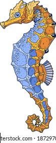 The seahorse is beautiful, blue. Vector illustration.