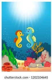 Seahorse in Beautiful Underwater World Cartoon