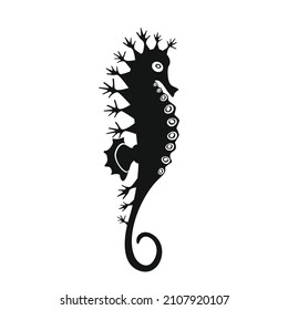 Seahorse black icon on white background. Beautiful silhouette for tattoo design, wedding festive card, fashion ornaments, logo, children, pattern. Vector illustration.